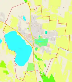 Mapa konturowa Kikoła, w centrum znajduje się punkt z opisem „Parafia św. Wojciecha Biskupa i Męczennika”