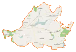 Mapa konturowa gminy Kiszkowo, na dole po prawej znajduje się punkt z opisem „Pola Lednickie”