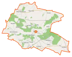 Mapa konturowa gminy Klembów, po lewej znajduje się punkt z opisem „Stary Kraszew”