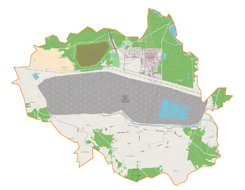 Mapa konturowa gminy Kleszczów, u góry znajduje się punkt z opisem „Rogowiec”