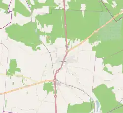 Mapa konturowa Kleszczel, u góry po prawej znajduje się punkt z opisem „Jelonka”