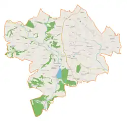 Mapa konturowa gminy Klimontów, u góry nieco na prawo znajduje się punkt z opisem „Goźlice”
