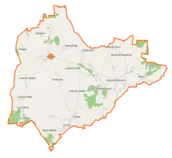 Mapa konturowa gminy Klukowo, blisko centrum u góry znajduje się punkt z opisem „Piętki-Basie”