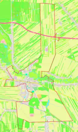 Mapa konturowa Końskowoli, na dole po lewej znajduje się punkt z opisem „Końskowola”