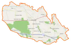 Mapa konturowa gminy Kościelec, blisko centrum u góry znajduje się punkt z opisem „Gozdów”