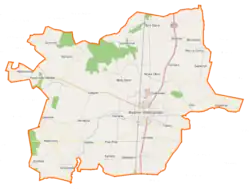Mapa konturowa gminy Koźmin Wielkopolski, w centrum znajduje się punkt z opisem „Staniew”
