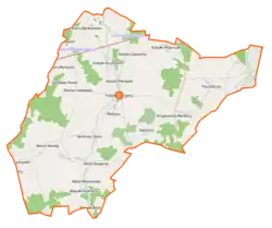 Mapa konturowa gminy Kobylin-Borzymy, blisko centrum na lewo znajduje się punkt z opisem „Franki-Piaski”