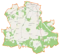 Mapa konturowa gminy Kobylnica, u góry po lewej znajduje się punkt z opisem „Sycewice”