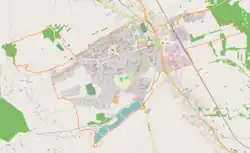 Mapa konturowa Kolbuszowej, po lewej nieco u góry znajduje się punkt z opisem „Parafiaśw. Brata Alberta”
