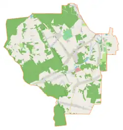 Mapa konturowa gminy Konopiska, w centrum znajduje się punkt z opisem „Konopiska”