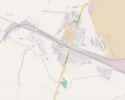 Mapa konturowa Korsz, w centrum znajduje się punkt z opisem „Parafia Podwyższenia Krzyża Świętego”