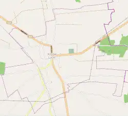 Mapa konturowa Kosowa Lackiego, blisko centrum po lewej na dole znajduje się punkt z opisem „Kosów Lacki”