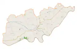 Mapa konturowa gminy Koszyce, po lewej znajduje się punkt z opisem „Modrzany”