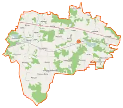 Mapa konturowa gminy Kotuń, po lewej znajduje się punkt z opisem „Sosnowe”