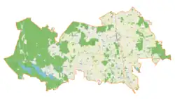Mapa konturowa gminy Kowale Oleckie, w centrum znajduje się punkt z opisem „Cisowy Jar”