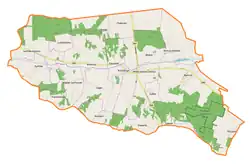 Mapa konturowa gminy Kraśniczyn, po lewej znajduje się punkt z opisem „Majdan Surhowski”