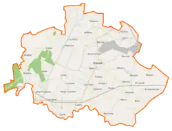 Mapa konturowa gminy Kramsk, po prawej znajduje się punkt z opisem „Wielany”