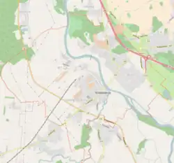 Mapa konturowa Krapkowic, w centrum znajduje się punkt z opisem „Krapkowice”