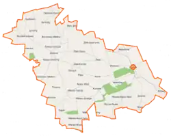 Mapa konturowa gminy Krasne, na dole znajduje się punkt z opisem „Milewo-Szwejki”