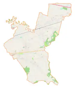 Mapa konturowa gminy Krasne, blisko centrum na lewo znajduje się punkt z opisem „Krasne”