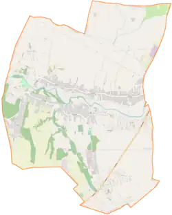 Mapa konturowa gminy Krościenko Wyżne, na dole znajduje się punkt z opisem „Pustyny”