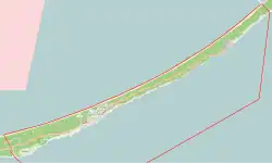 Mapa konturowa Krynicy Morskiej, u góry po prawej znajduje się punkt z opisem „Piaski”