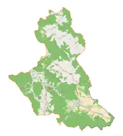 Mapa konturowa gminy Krynica-Zdrój, u góry znajduje się punkt z opisem „Piorunka”