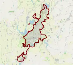 Mapa konturowa Krzywego Rogu, blisko centrum u góry znajduje się punkt z opisem „Monaster św. Włodzimierza”