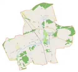 Mapa konturowa gminy Krzepice, na dole nieco na lewo znajduje się punkt z opisem „Dankowice-Piaski”