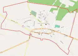 Mapa konturowa Książa Wielkopolskiego, w centrum znajduje się punkt z opisem „Parafia św. Antoniego Padewskiego”