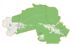 Mapa konturowa gminy Kuźnia Raciborska, po prawej nieco na dole znajduje się punkt z opisem „Rudy”
