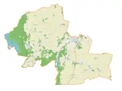 Mapa konturowa gminy Kurzętnik, po lewej znajduje się punkt z opisem „Tereszewo”