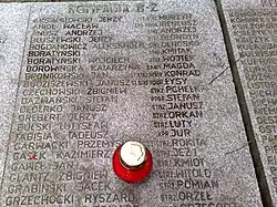 Powązki Wojskowe, kwatera A-26 pułku „Baszta”. Granitowa tablica upamiętniająca poległych z kompanii B-2, w tym sanitariuszkę Katarzynę Borowińską ps. „Magda”.