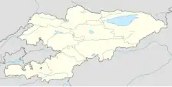 Mapa konturowa Kirgistanu, u góry znajduje się punkt z opisem „Biszkek”