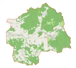 Mapa konturowa gminy Lądek-Zdrój, w centrum znajduje się punkt z opisem „Dwór w Radochowie”