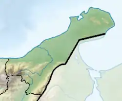 Mapa konturowa La Guajira, u góry po prawej znajduje się czarny trójkącik z opisem „Serranía de Macuira”