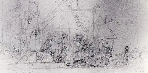 Studium Midvinterblot w ołówku z 1910 (nr 236), 29 × 59&nbsp;cm