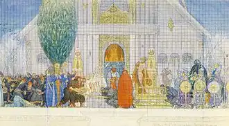 Trzeci szkic Midvinterblot z 1913 (nr 238), ołówek, gwasz, 44,5 × 78&nbsp;cm