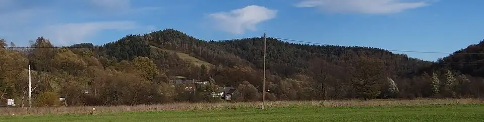 Widok z Młynnego na Laskową Górę i dolinę rzeki Łososina