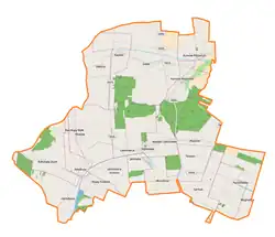 Mapa konturowa gminy Leśniowice, na dole po lewej znajduje się punkt z opisem „Horodysko”
