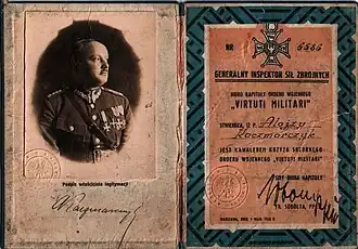 Legitymacja Virtuti Militari kpt. Alojzego Kaczmarczyka