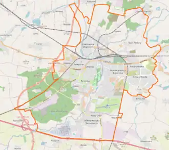 Mapa konturowa Legnicy, w centrum znajduje się punkt z opisem „Rank Progress Spółka Akcyjna”