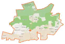 Mapa konturowa gminy Leszno, blisko centrum u góry znajduje się punkt z opisem „Łubiec”