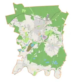 Mapa konturowa gminy Libiąż, na dole nieco na lewo znajduje się punkt z opisem „Gromiec”