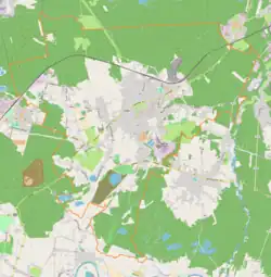 Mapa konturowa Libiąża, blisko centrum na prawo znajduje się punkt z opisem „Południowy Koncern Węglowy S.A.”