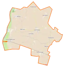 Mapa konturowa gminy Lichnowy, po prawej znajduje się punkt z opisem „Tropiszewo”