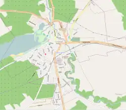 Mapa konturowa Lidzbarka, w centrum znajduje się punkt z opisem „Lidzbark Miasto”