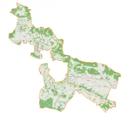 Mapa konturowa gminy wiejskiej Limanowa, blisko górnej krawiędzi po lewej znajduje się punkt z opisem „Stare Rybie”