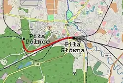 Mapa przebiegu linii kolejowej 999