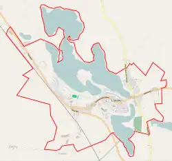 Mapa konturowa Lipian, po prawej nieco u góry znajduje się punkt z opisem „Wądół”